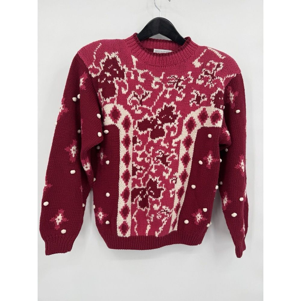 Heirloom Collectables Vintage Hand Knit 90s‎ Christmas Snowflake Sweater Pink